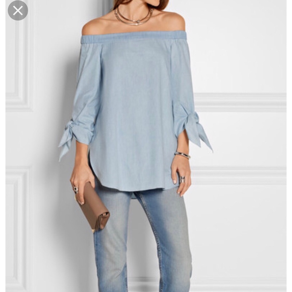 Tibi Off The Shoulder Chambray Tunic Sz 0